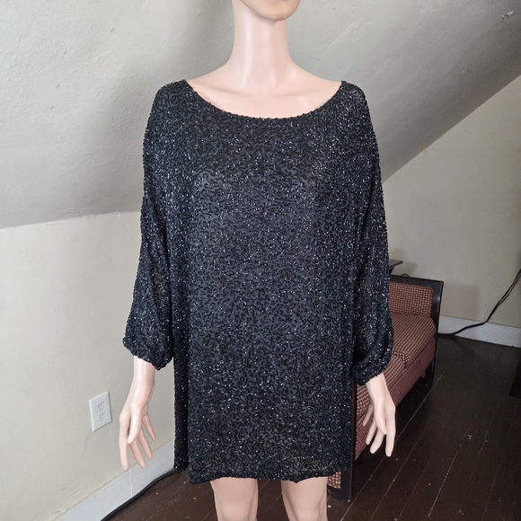NWT Naeem Khan Timeless Black Beaded Tunic Top  XL Side Zippers Evening Party - Picture 2 of 15